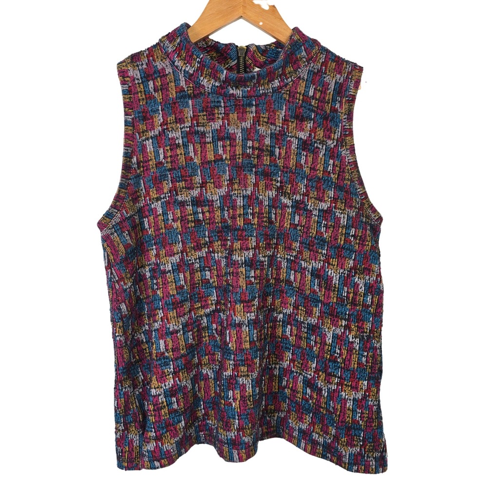 AKEMI + KIM Multicolor Textured Mock‎ Neck Sleeveless Zip Front Top Women's M